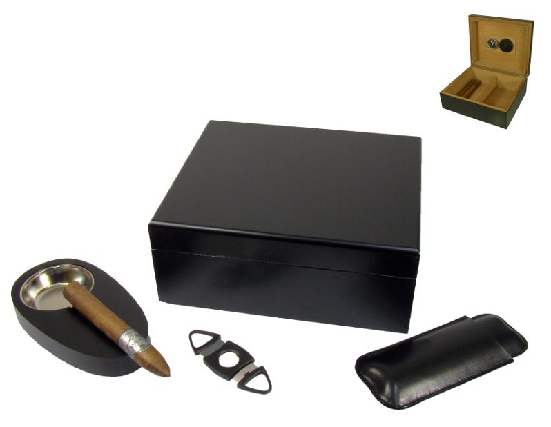 Black Humidor Gift Set